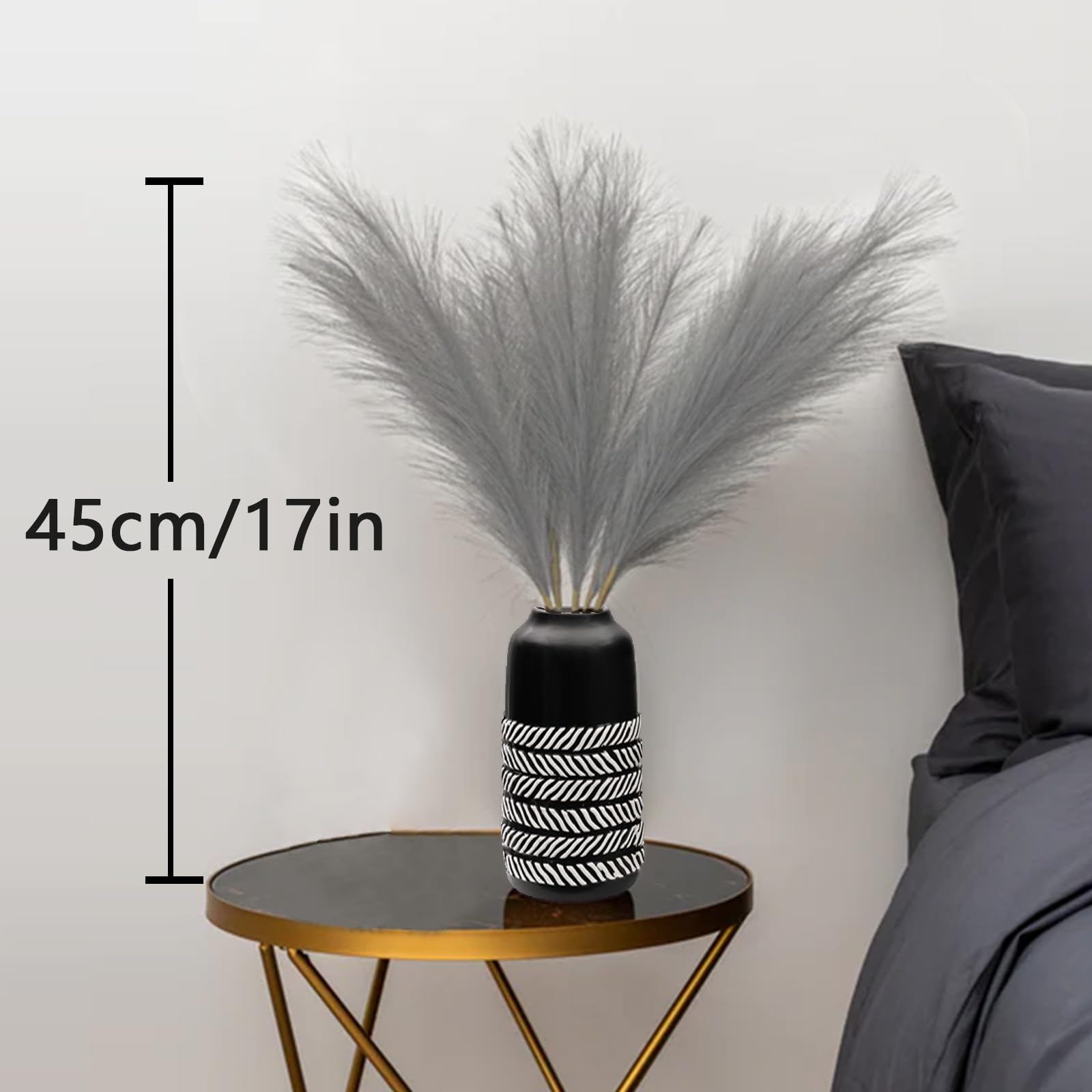 Bnecnet 10 Stems Faux Pampas Grass - 17.7'' Artificial Pampas Grass Decor Fluffy Small Pampas Grass Flower Arrangement And Vase