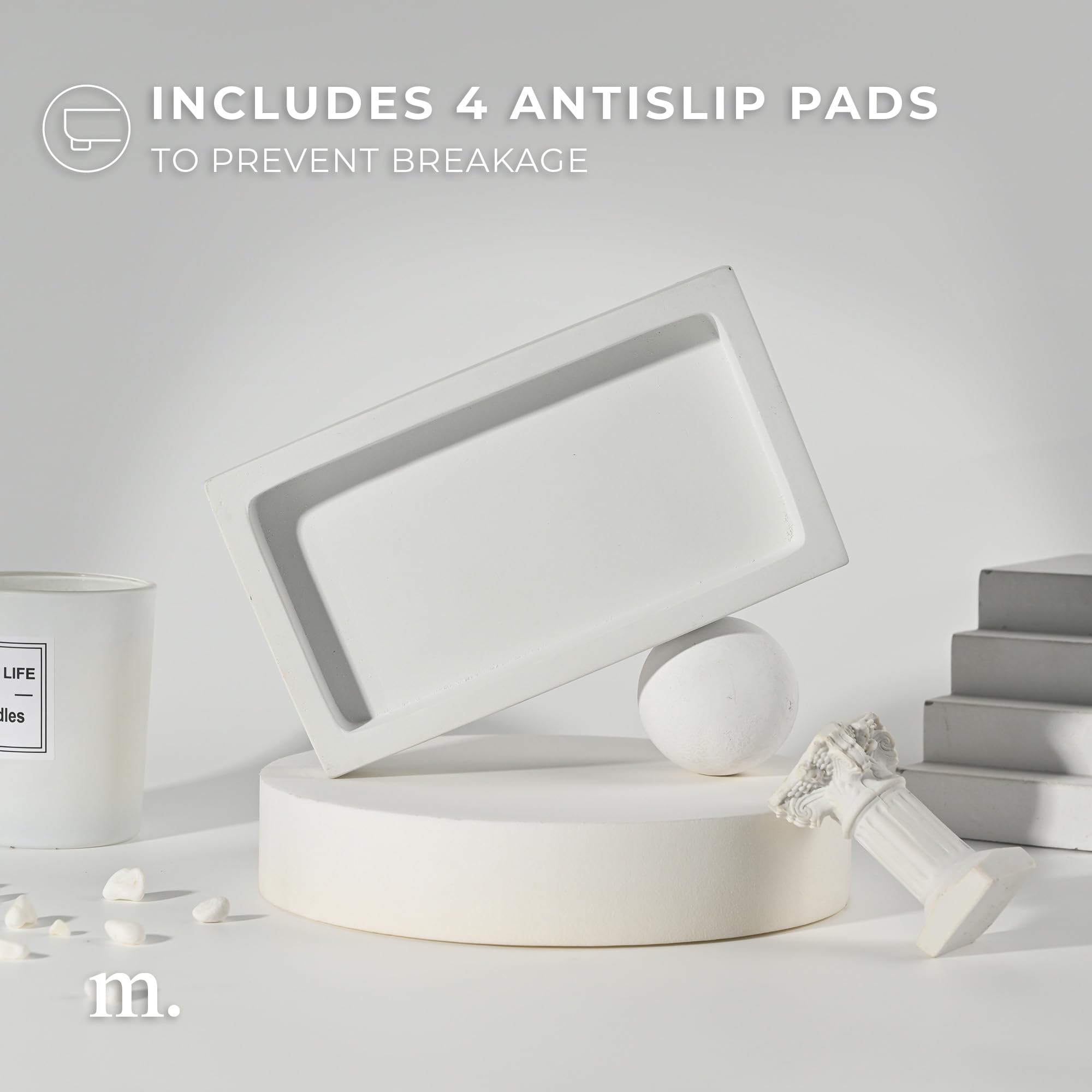 Maisonovo Concrete Tray | White-Sink Tray For Bathroom Countertop | Soap Dispenser Tray | Bathroom Trays For Counter | Soap Tray
