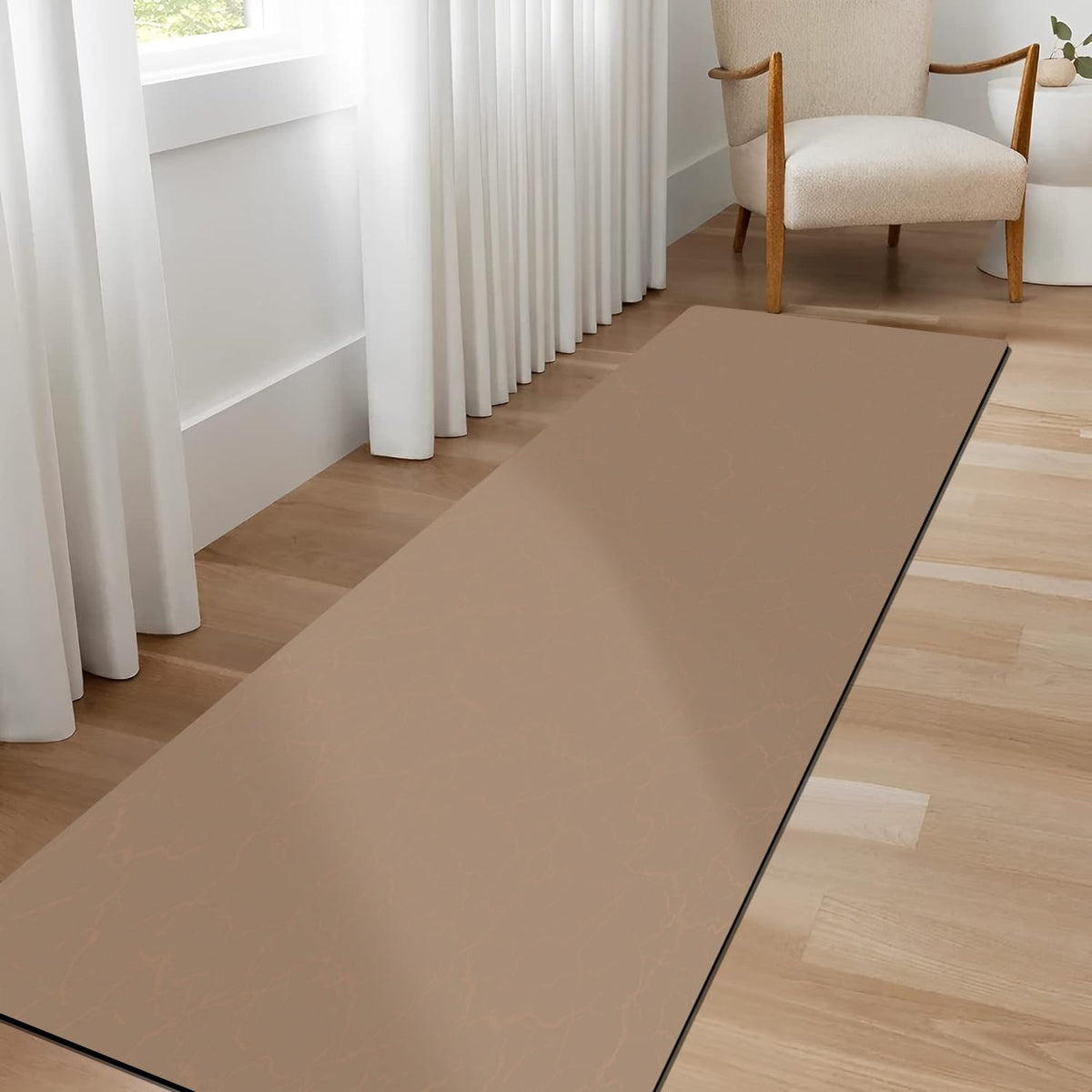 GOYLSER Super Absorbent Bath Floor Runner, Ultra Thin Rubber Backed Tan Bathroom Runner, Modern Brown Bath Runner Mats, Quick Dr