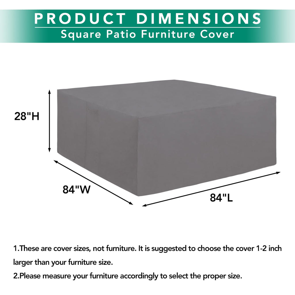Easy-Going 600D Heavy Duty Patio Furniture Cover, Outdoor Square Table And Chair Set Cover, Waterproof Outdoor Sectional Set Cover (84'L X 84'W X 28'H, Grey)