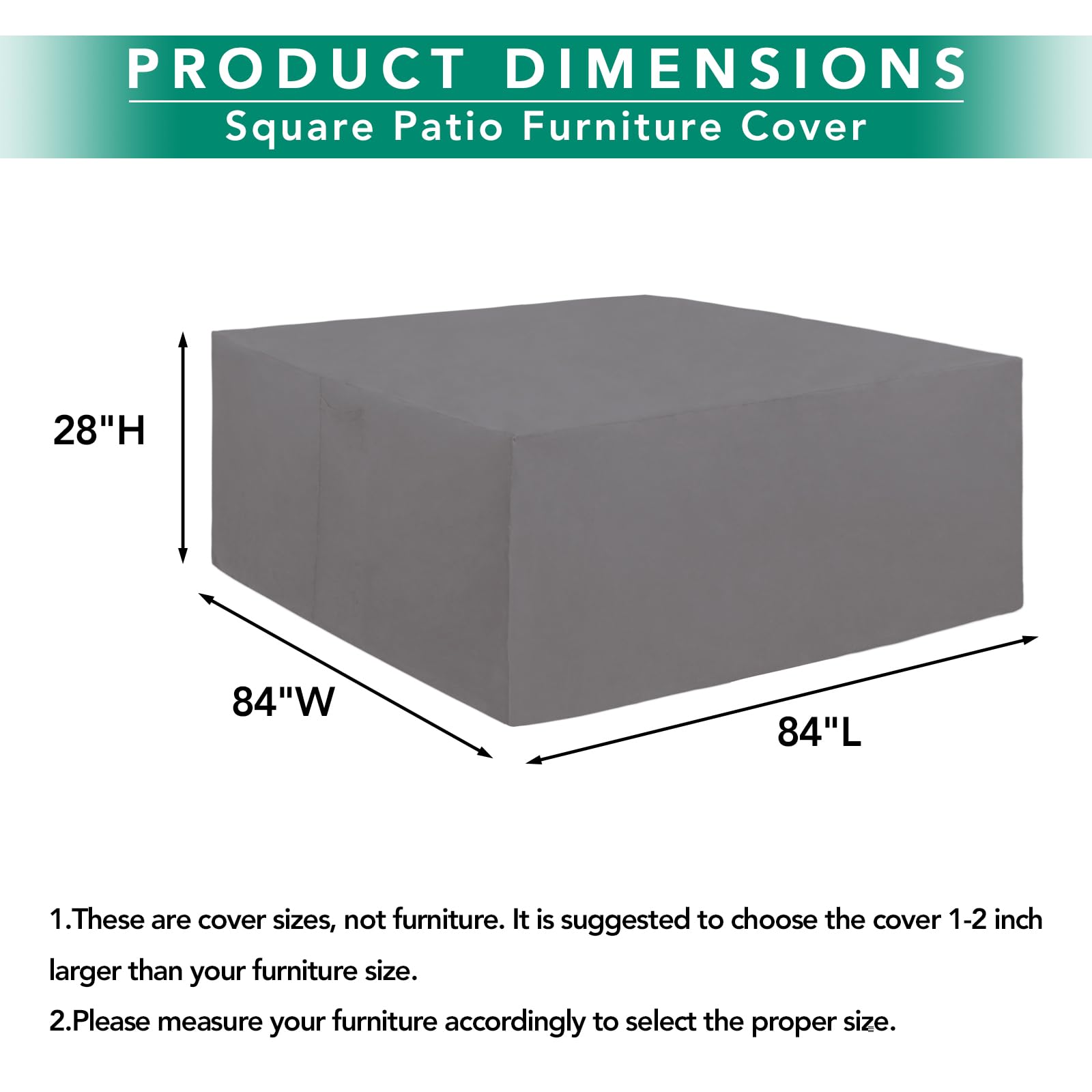 Easy-Going 600D Heavy Duty Patio Furniture Cover, Outdoor Square Table And Chair Set Cover, Waterproof Outdoor Sectional Set Cover (84'L X 84'W X 28'H, Grey)