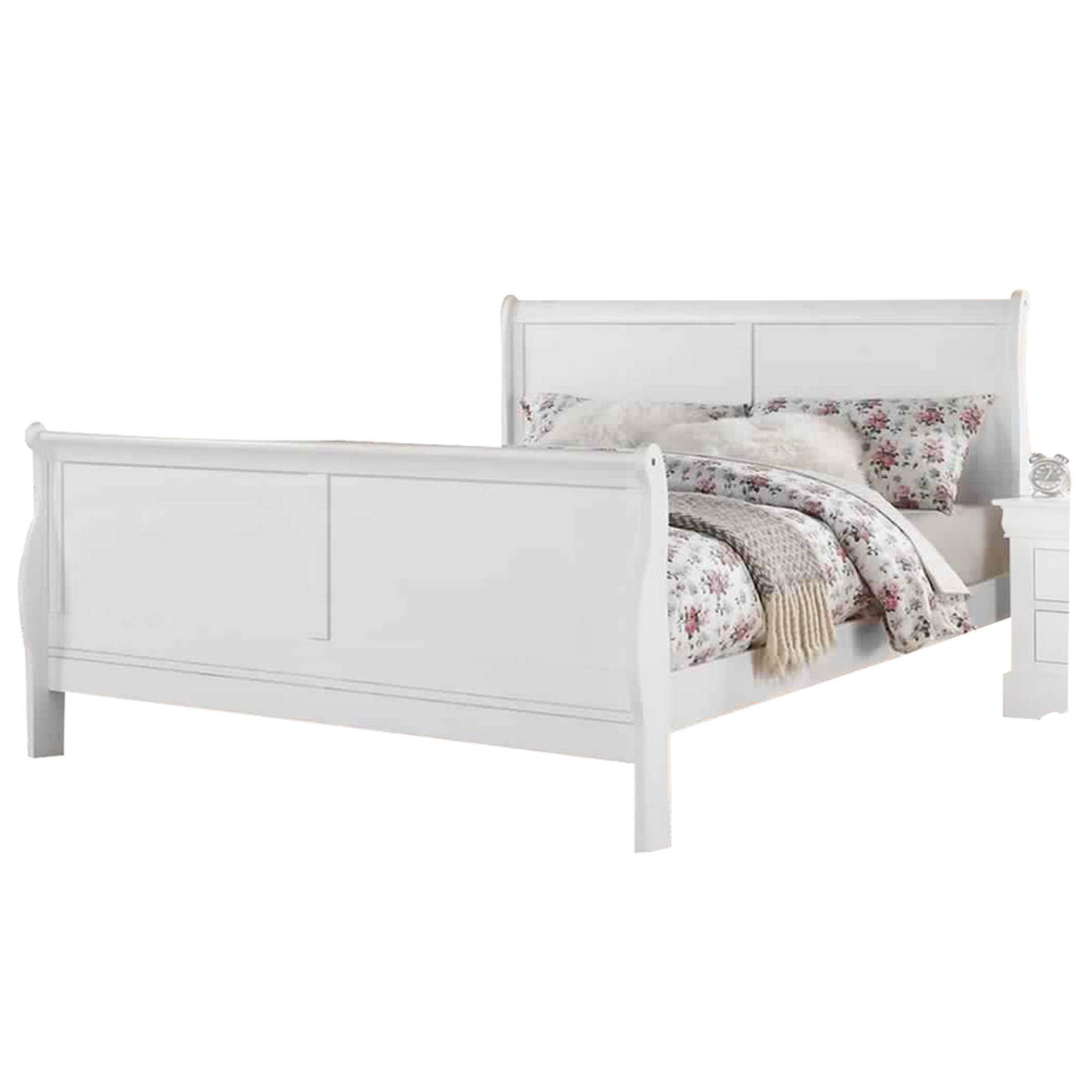 Benjara Sleigh Design Full Size Bed With Sleek Legs, White