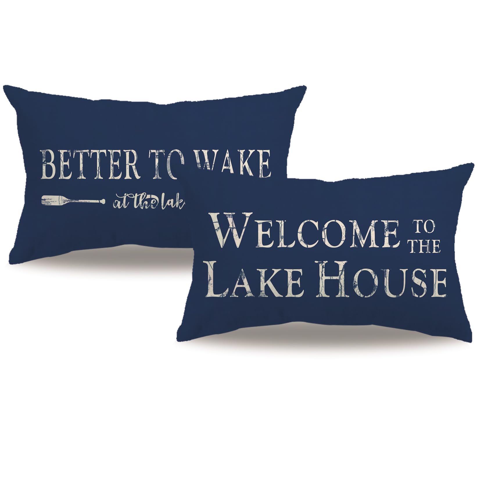 2Pack Lake House Decor Pillow Covers Double-Sided Printed Blue Welcome To The Lake House Rectangular/Waist Cushion Cover Nautica