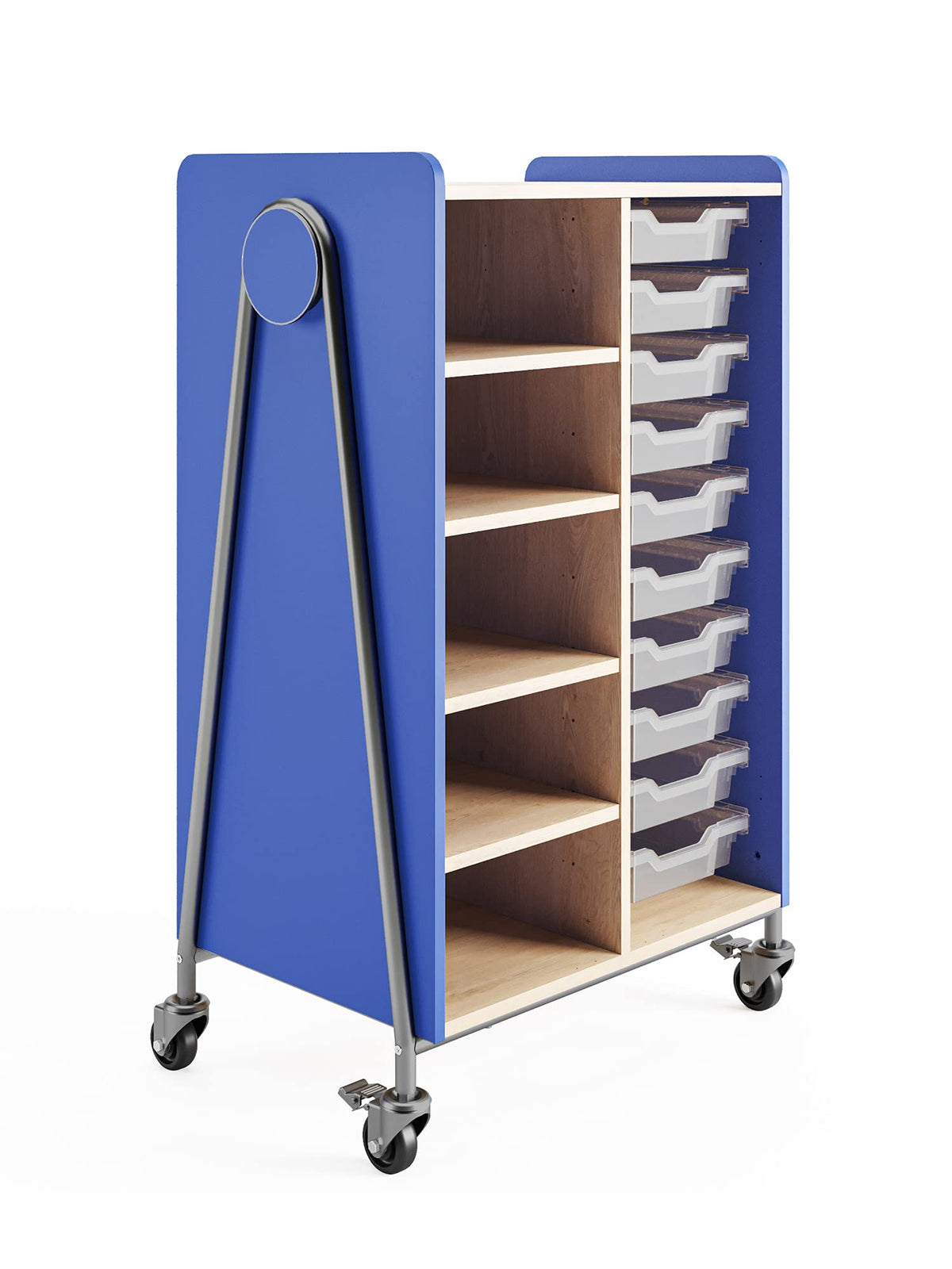 Safco Products 3922SBU Whiffle Typical 2, Double Column 10-Tote and 4-Shelf Rolling Storage Cart with Magnetic Dry-Erase Back, 48&quot; H, Tall, Spectrum Blue