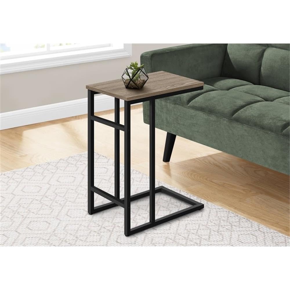 Monarch Specialties 2172 Accent Table, C-Shaped, End, Side, Snack, Living Room, Bedroom, Metal, Laminate, Brown, Contemporary, Modern Table-24 H/Dark Taupe/Black, 18&Quot; L X 11.75&Quot; W X 24&Quot; H