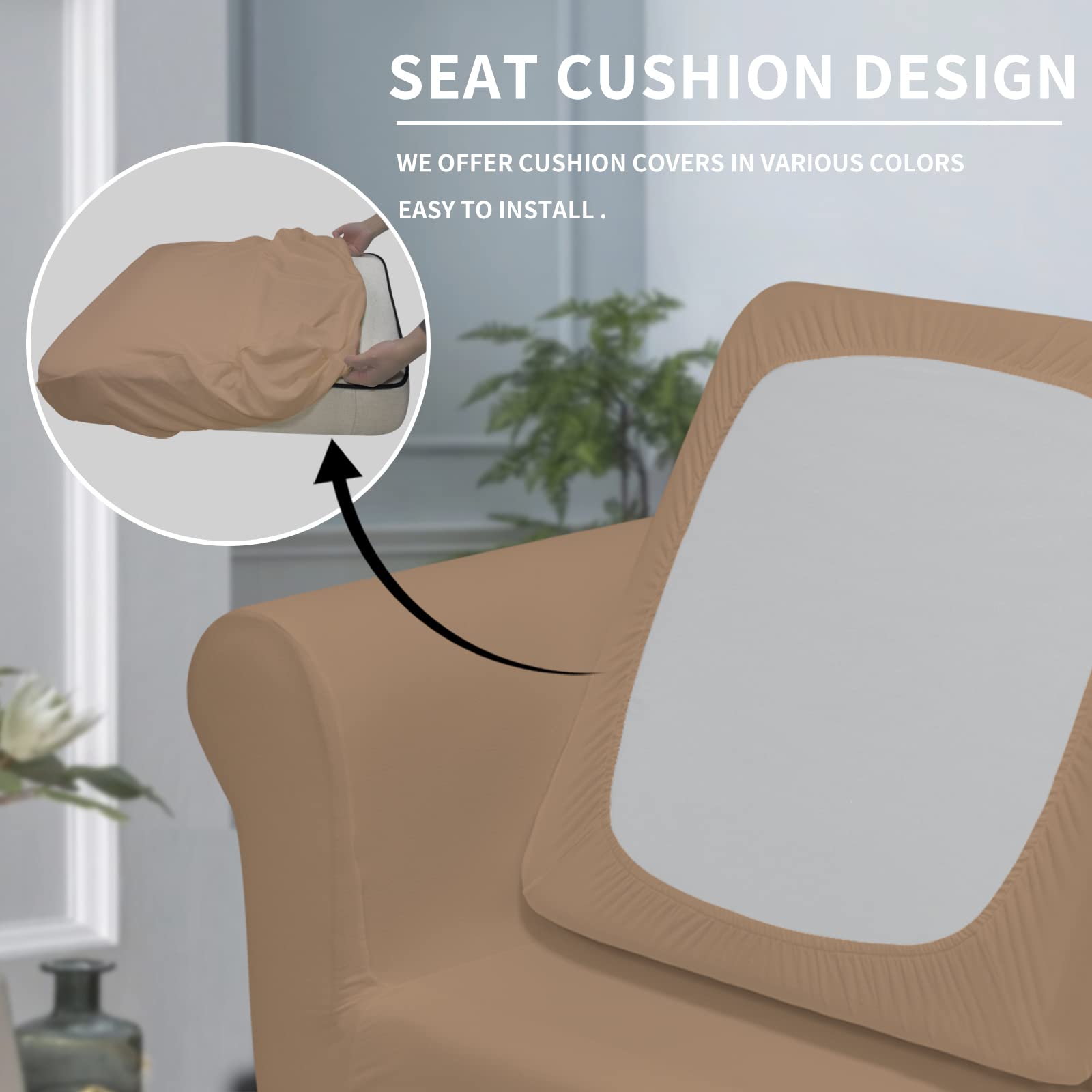 Easy-Going 2 Pieces Microfiber Stretch Chair Slipcover – Spandex Soft Fitted Sofa Couch Cover Washable Furniture Protector With Elastic Bottom Kids Pet(Small, Camel)