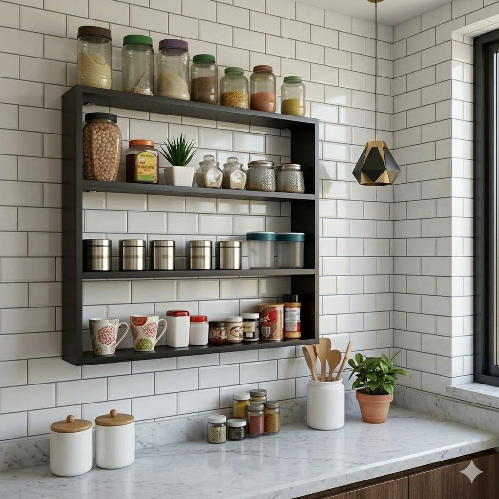 Advishi Kitchen Rack Shelf Storage Shelf For Wall, Rusti Wood Kitchen Rack Organizer For Spices, Jars, Mugs