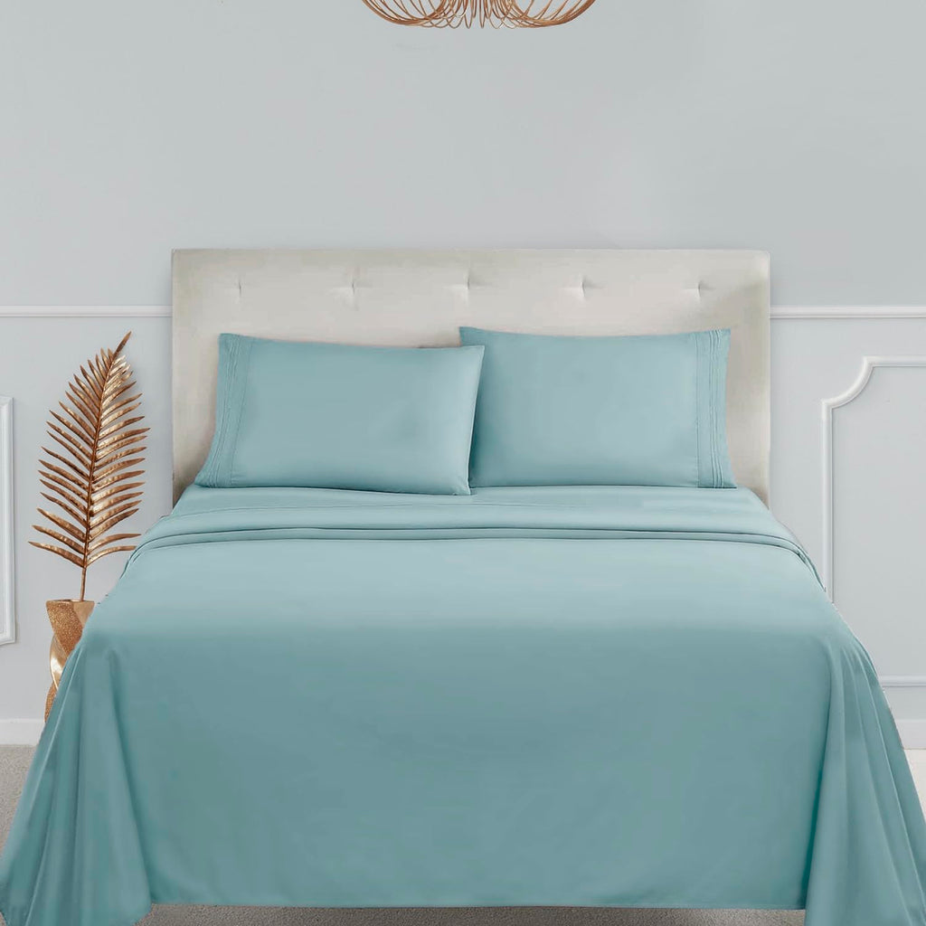 Clara Clark Bed Sheets, Premier 1800 Series 4 Piece Bed Sheet Set, Deep Pocket, Wrinkle, Fade, Stain Resistant, Luxury Soft Bedding Sheets & Pillowcases, Queen, Light Blue Aqua