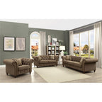 Acme Aurelia Tuxedo Linen Fabric Tufted Loveseat with Nailhead Trim in Brown