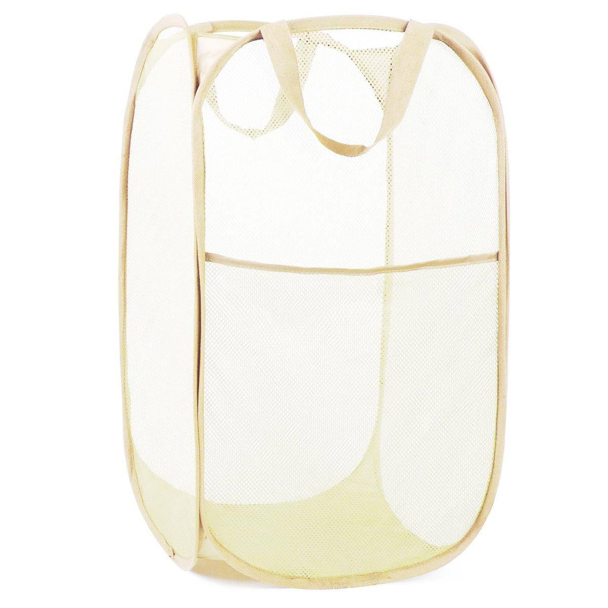 Durable Collapsible Laundry Baskets- Reinforced Mesh Pop Up Laundry Hamper with Side Pocket, Foldable Clothes Storage Hamper wit