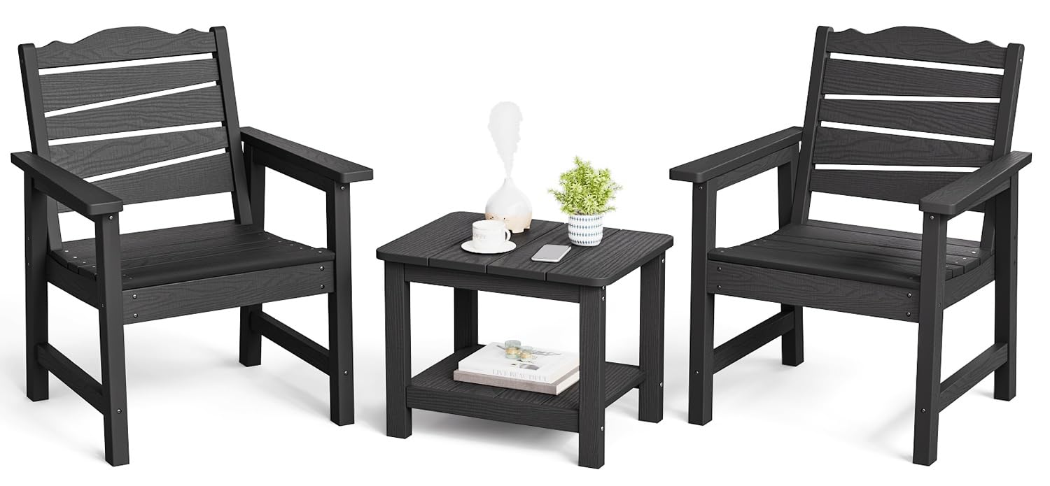 Lahaap Patio Chairs Set, 3 Pieces Weatherproof Hips Outdoor Furniture, Patio Chairs Conversation Sets With Side Table For Garden