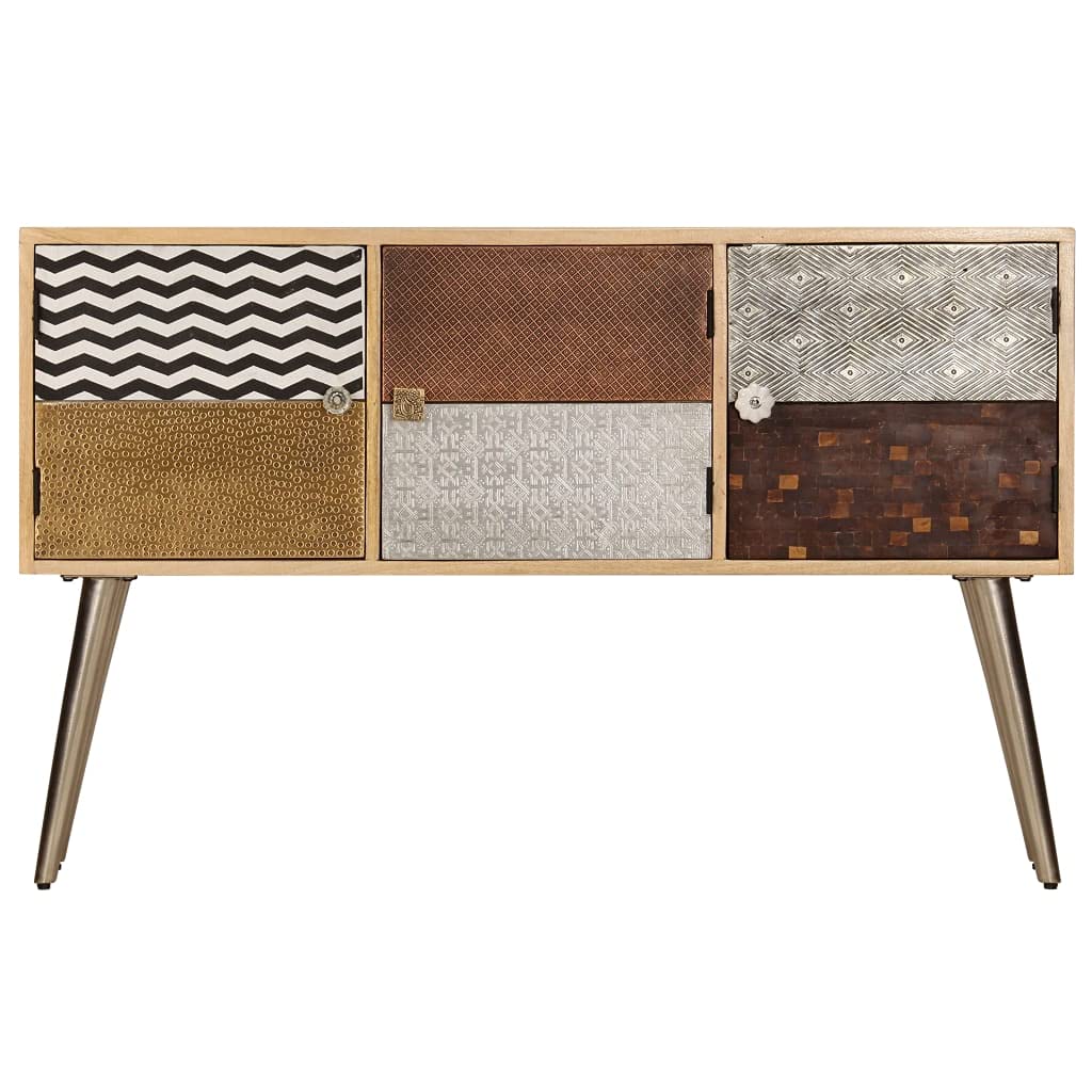 vidaXL Solid Mango Wood Sideboard - Unique-Patterned, Durable and Stable, Ample Storage with 3 Compartments, Ideal for Hallway or Living Room