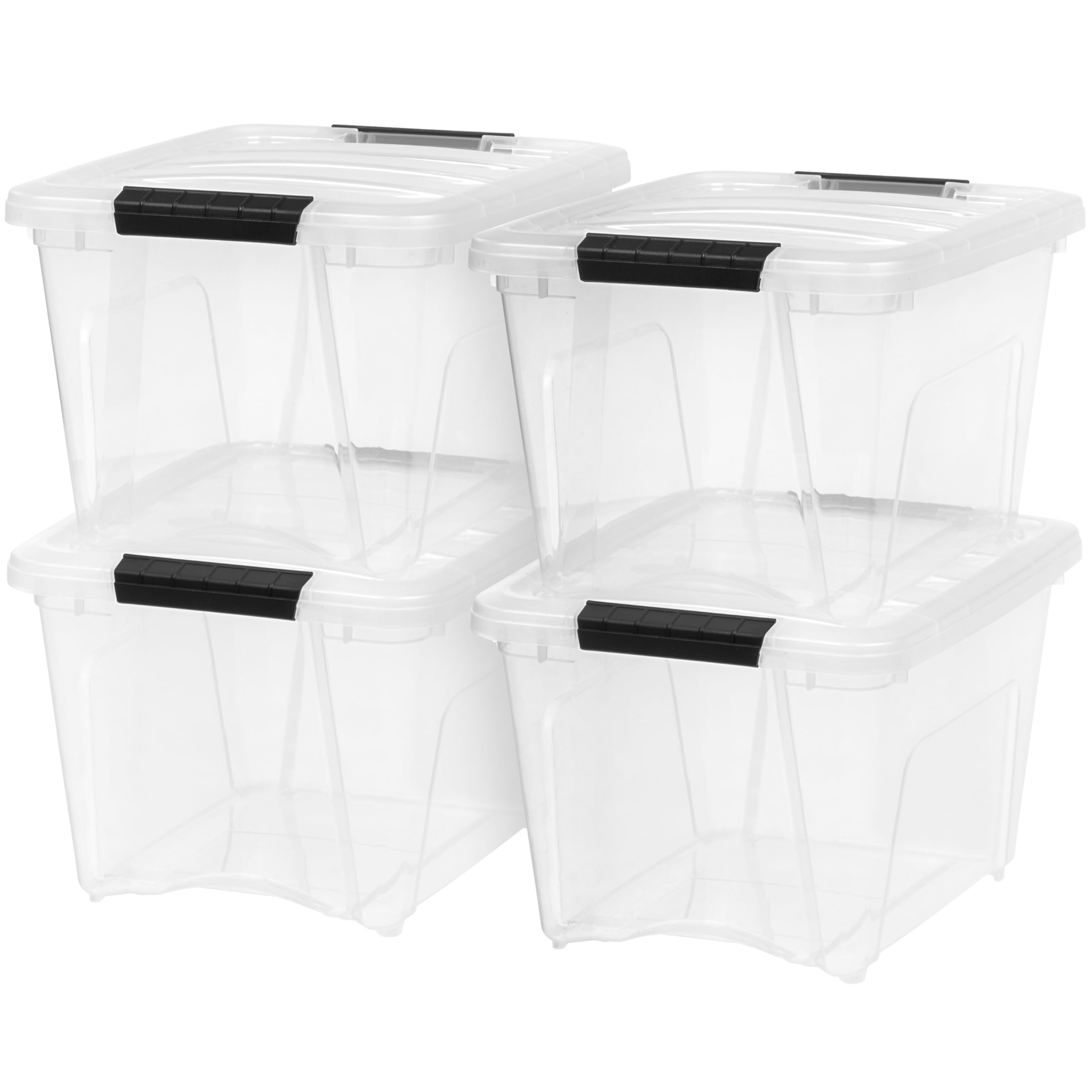IRIS USA 19 Qt Stackable Plastic Storage Bins with Lids, 4 Pack - BPA-Free, Made in USA - See-Through Organizing Solution, Latch