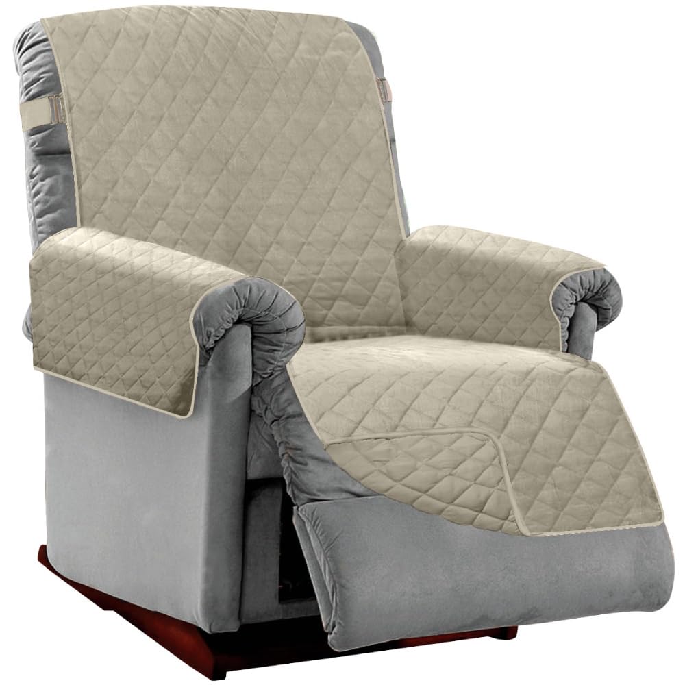 Sofa Shield Patented Recliner Slip Cover, Large Cushion Protector, Reversible Stain And Dog Tear Resistant Slipcover, Quilted Microfiber 28” Seat, Washable Covers For Dogs Pets Kids, Light Taupe