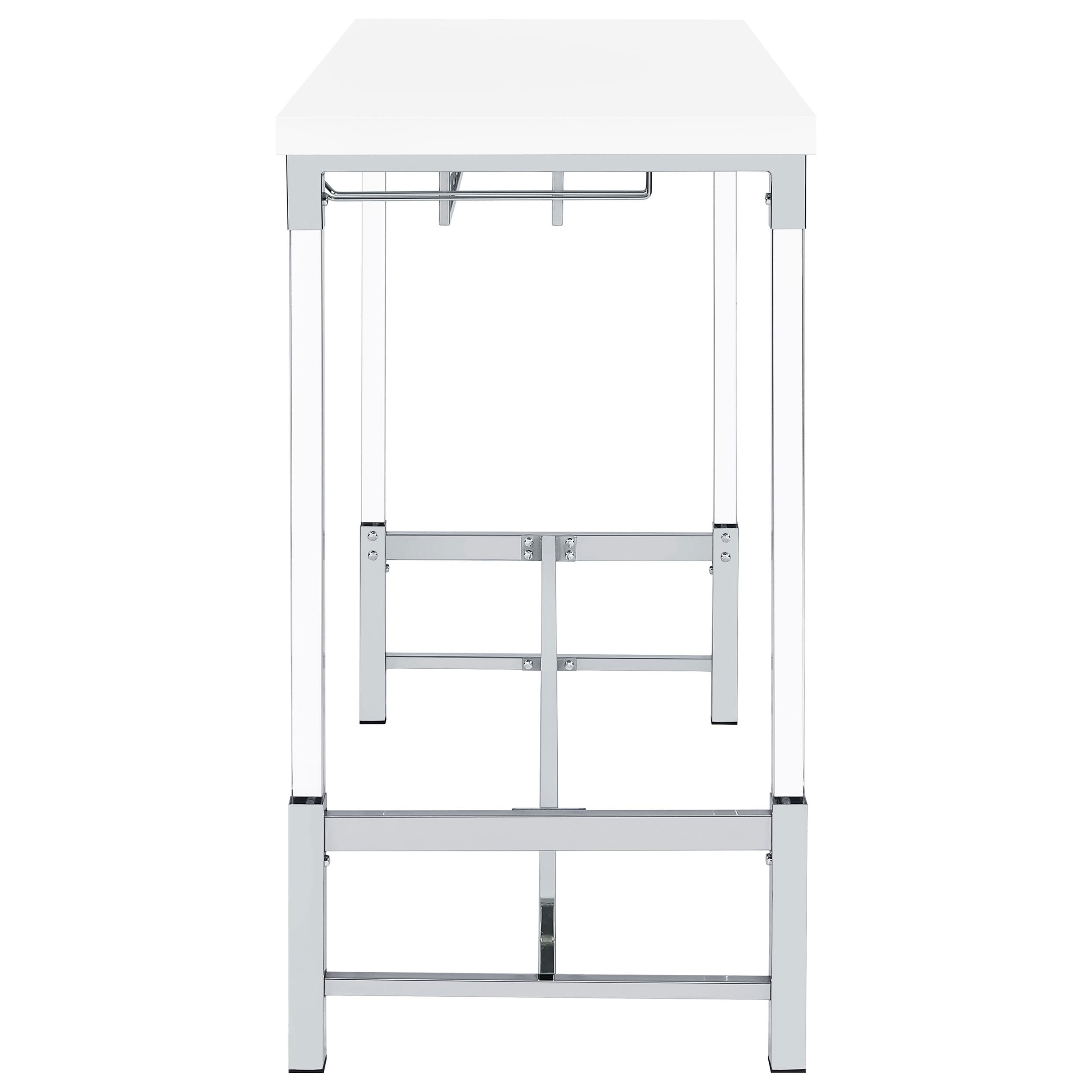Coaster Home Furnishings Norcrest Pub Height Bar Table with Acrylic Legs and Wine Storage White High Gloss