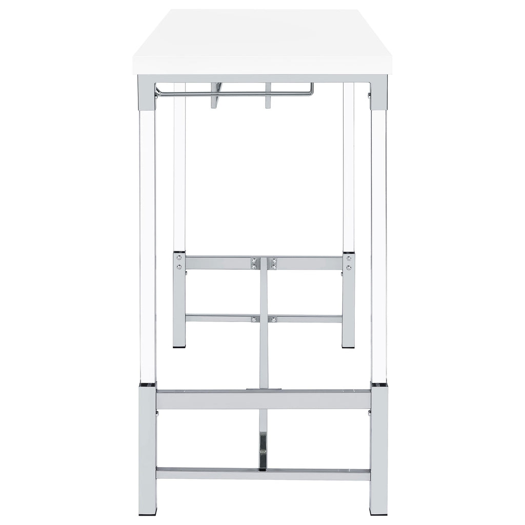 Coaster Home Furnishings Norcrest Pub Height Bar Table with Acrylic Legs and Wine Storage White High Gloss