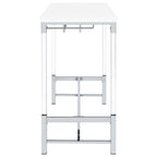 Coaster Home Furnishings Norcrest Pub Height Bar Table with Acrylic Legs and Wine Storage White High Gloss