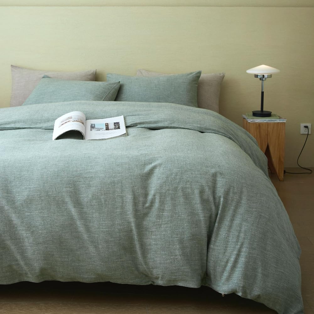 Bfs Home Stonewashed Cotton/Linen Duvet Cover California King, 3-Piece Comforter Cover Set, Breathable And Skin-Friendly Bedding
