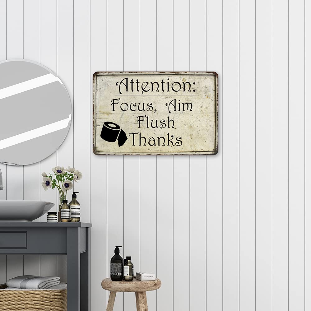 Attention: Focus, Aim Flush Funny Bathroom Signs Toilet Signs Restroom Decor Wall Decorations Art Plaque Rustic Mens Small Cute