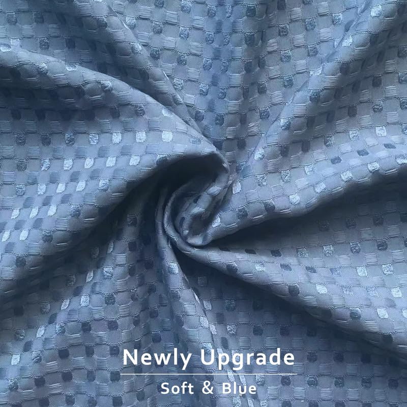 Miye Pleated Waffle Weave Bed Skirt, Tailored Dust Ruffle 12 Inch Drop Easy Fit, Machine Washable (Blue, King - 12'' Drop)