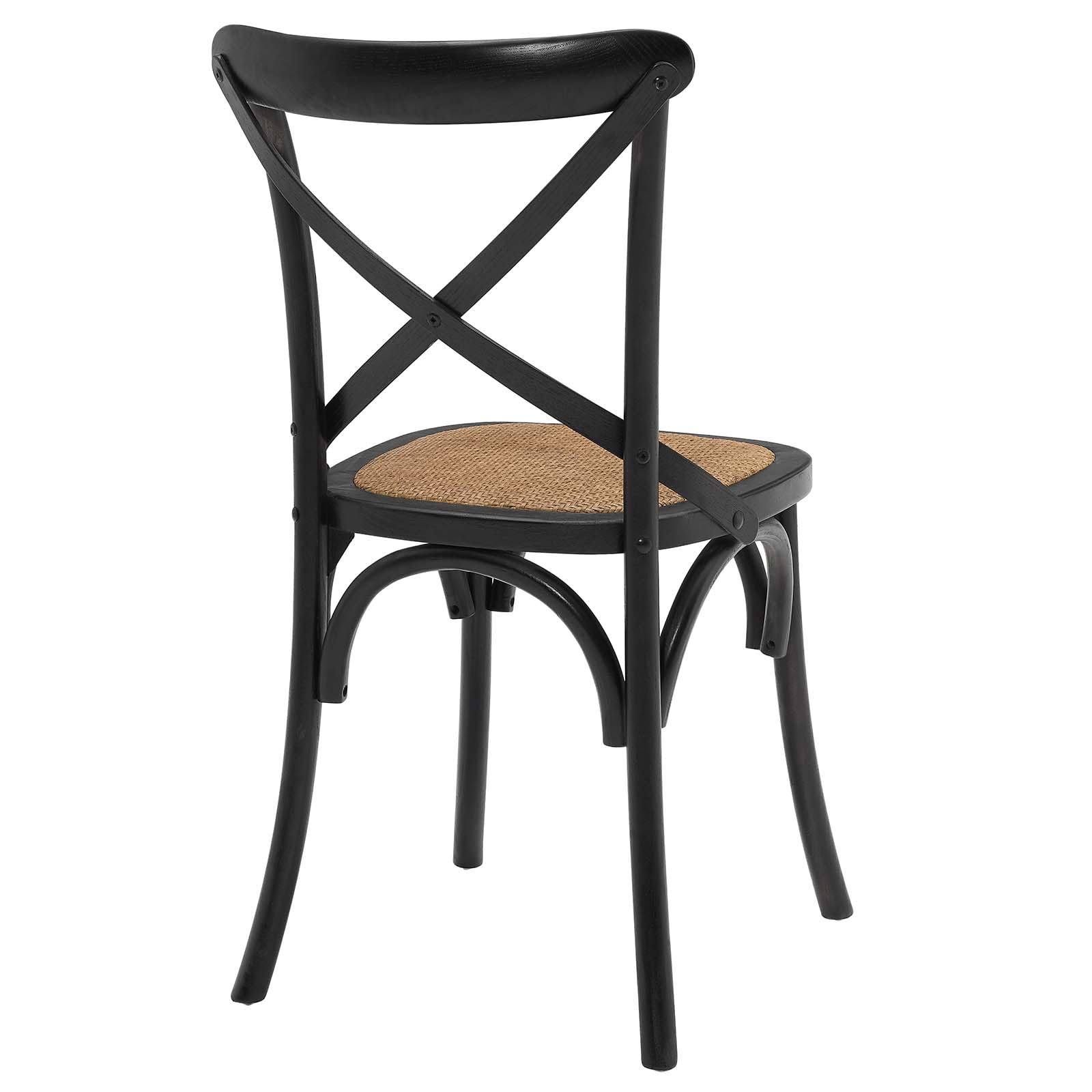 Modway Gear Rustic Modern Farmhouse Elm Wood Rattan Four Dining Chairs In Black