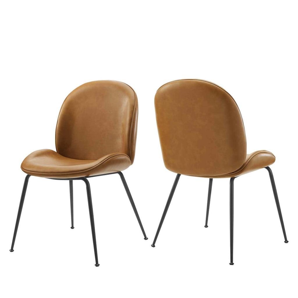Modway EEI-4636-TAN Scoop Black Powder Coated Steel Leg Vegan Leather Dining Chairs - Set of 2, Tan