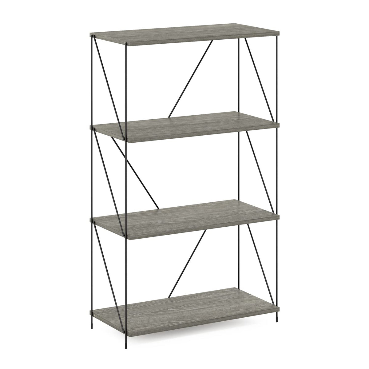 Furinno Besi 4-Tier Industrial Multipurpose Shelf Display Rack With Metal Frame, Finn Oak