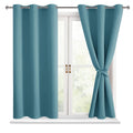 Hiasan Short Blackout Curtains For Bedroom - Thermal Insulated & Light Blocking Window Curtains For Living Room, 2 Drape Panels Sewn With Tiebacks, Turquoise, 38 X 45 Inch