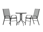 Flash Furniture Brazos 3 Piece Outdoor Patio Dining Set - 2 Gray Flex Comfort Stack Chairs - 23.75" Round Tempered Glass Patio Table