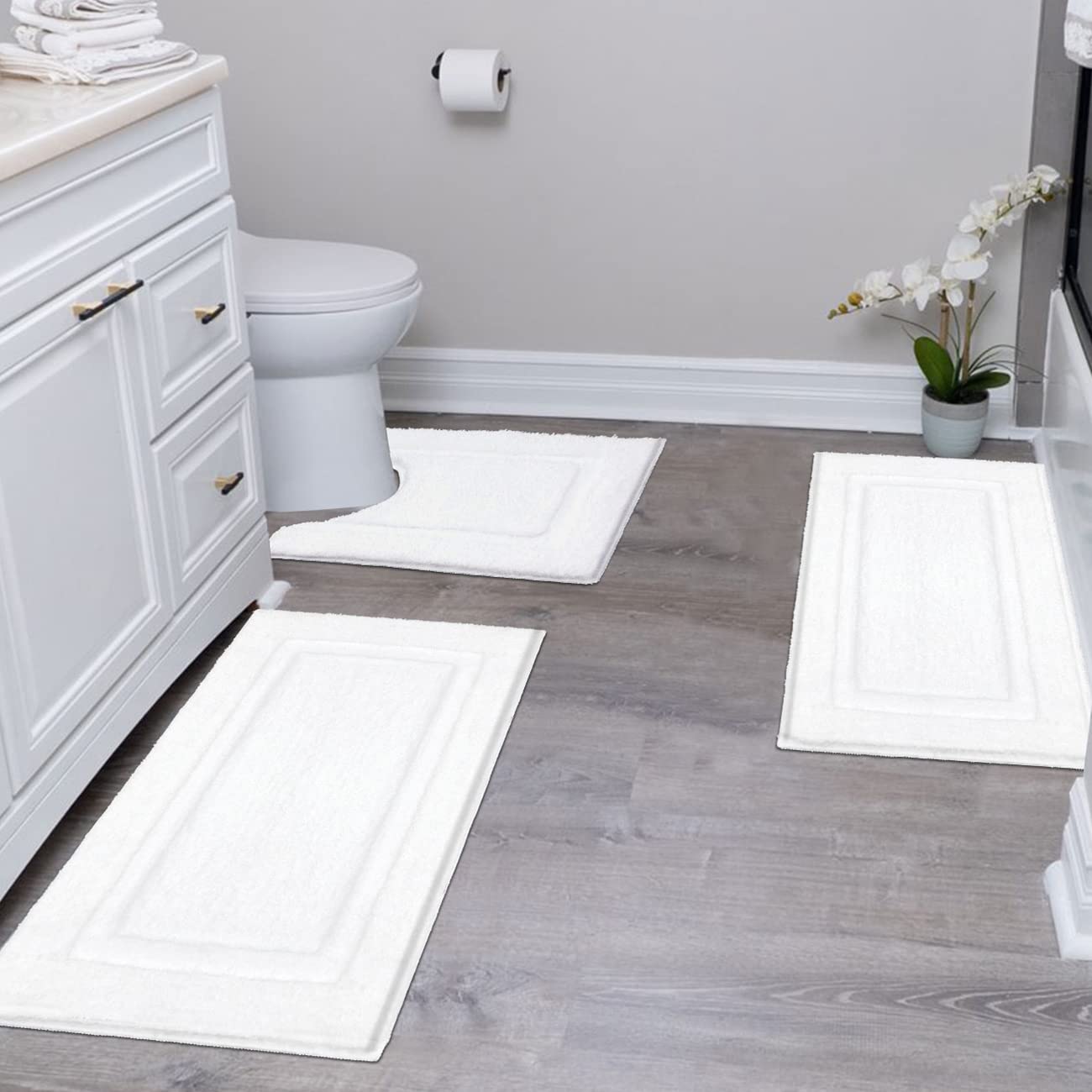 SHACOS Bathroom Rugs Set of 3 Soft Bath Mats with U Shape Toilet Rugs Absorbent Non Slip Washable Microfiber Bath Rugs Bathroom 