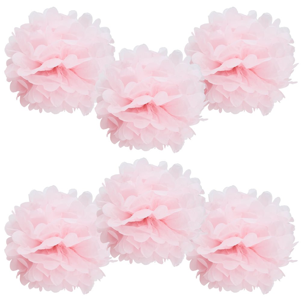 WYZworks Set of 6 - Baby Pink 8 - (6 Pack) Tissue Pom Poms Flower Party Decorations for Weddings, Birthday, Bridal, Baby Showers