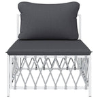 vidaXL Patio Middle Sofa in White Woven Fabric – Durable Outdoor Seat with Cushions, Modular, Flexible Design and Powder-Coated Steel Frame.