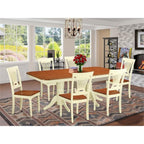 East West Furniture NAPL7-WHI-W 7 Piece Modern Dining Table Set Consist of a Rectangle Wooden Table with Butterfly Leaf and 6 Dining Chairs, 40x78 Inch, Buttermilk & Cherry