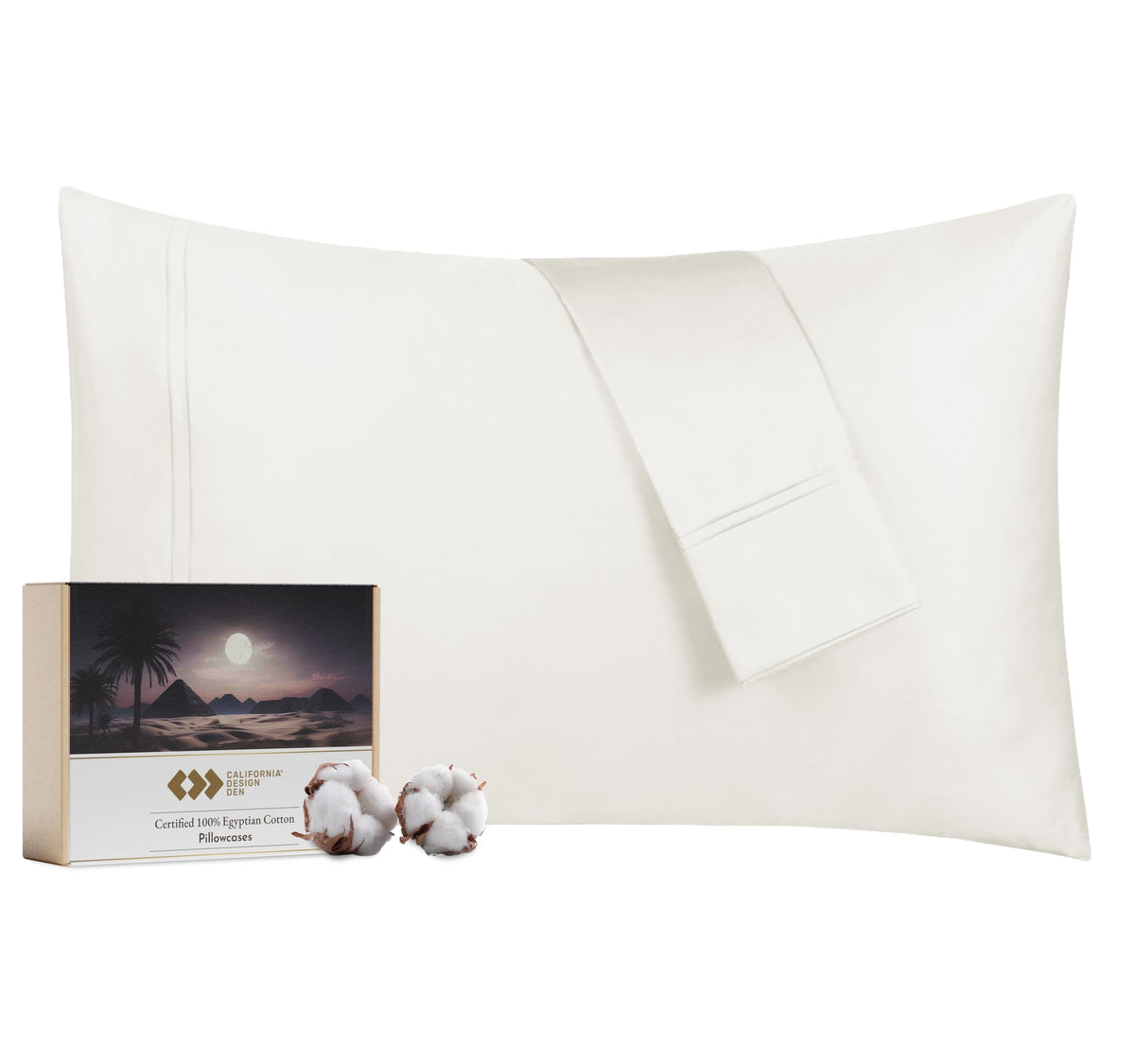 Luxury 100% Egyptian Cotton Pillow Cases Standard Size Set Of 2, Sateen Weave, Soft, Breathable & Cooling Ivory Pillow Cases For
