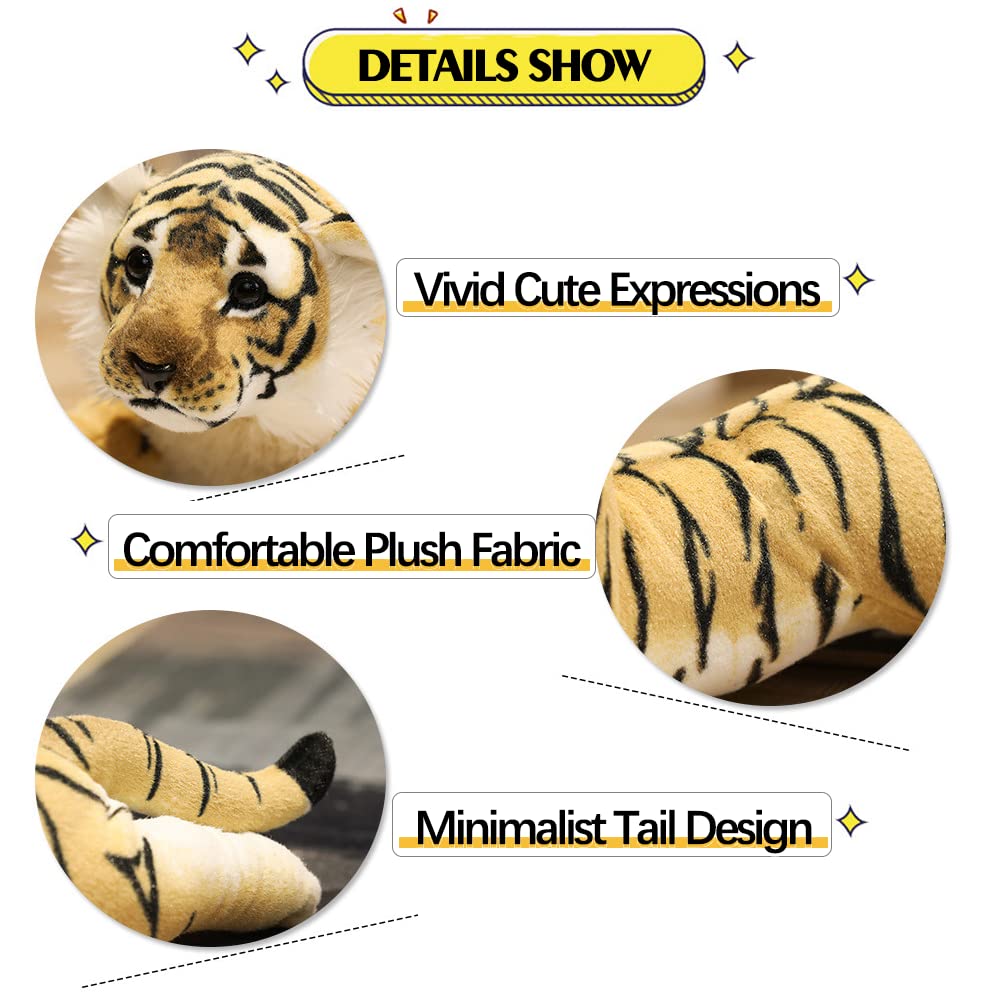 Gisqis Tiger Stuffed Animals, 19' Stuffed Tiger Animal Plush Toys Safari Cute Realistic Tiger Plush Gifts For Kids Soft Pillow