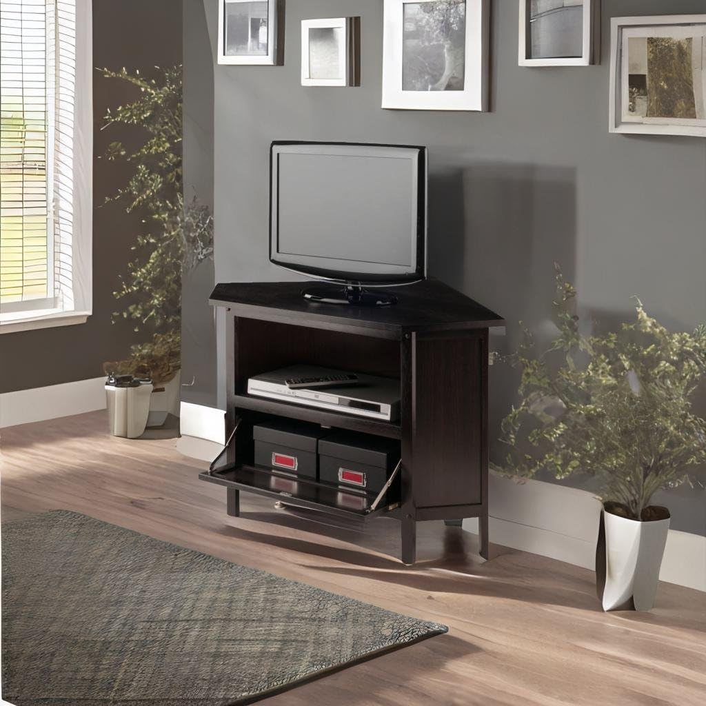 Ergode Wood Zena Corner TV Stand - Space-Saving, Espresso Finish, 27' TV Capacity