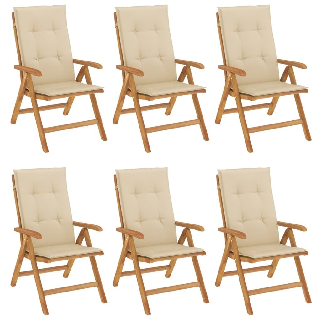 vidaXL Set of 6 Teak Wood Reclining Chairs and Cushions - Thumbnail 2