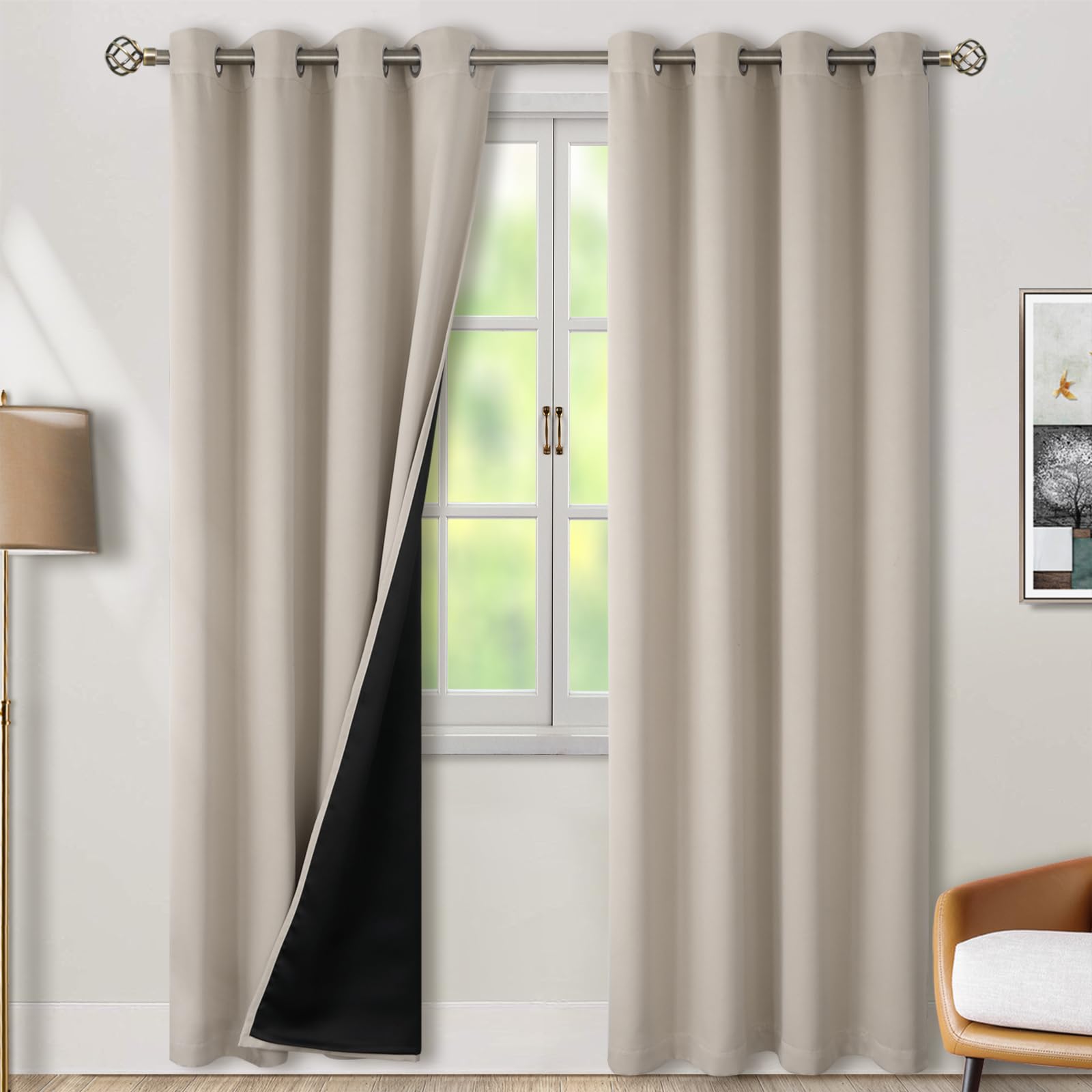 Bgment 100% Blackout Curtains For Bedroom Window 84 Inch Length 2 Panels, Thermal Insulated Full Light Blocking Grommet Drapes F