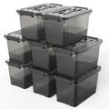 YYXB 8Pack Clear Black Plastic Storage Bins with Lids/Handles, 7 Quart Latch Organizer Boxes, Stackable Storage Containers for 