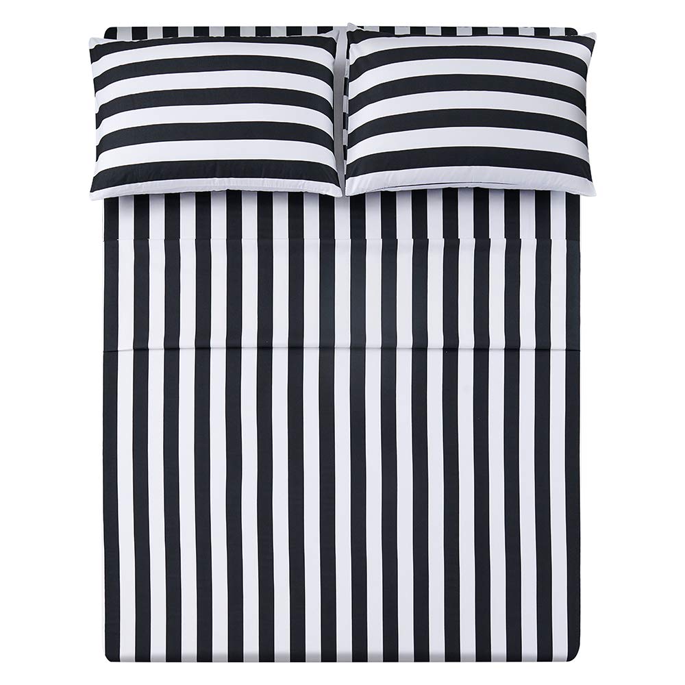 Best Season Stripe Sheet Set-4 Piece Super Soft Microfiber Bedding-Deep Pocket, Stain, Fade & Wrinkle Resistant(Full Size,Black&