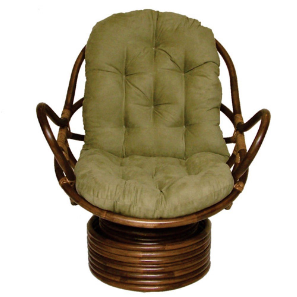 International Caravan Furniture Piece Rattan Swivel Rocker with Micro Suede Cushion, Saddle Brown