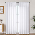 Lecloud Bessie White Curtains 84 Inches Long 2 Panels, Airy Faux Linen Textured Light Filtering Privacy Drapes with Rod Pocket, 