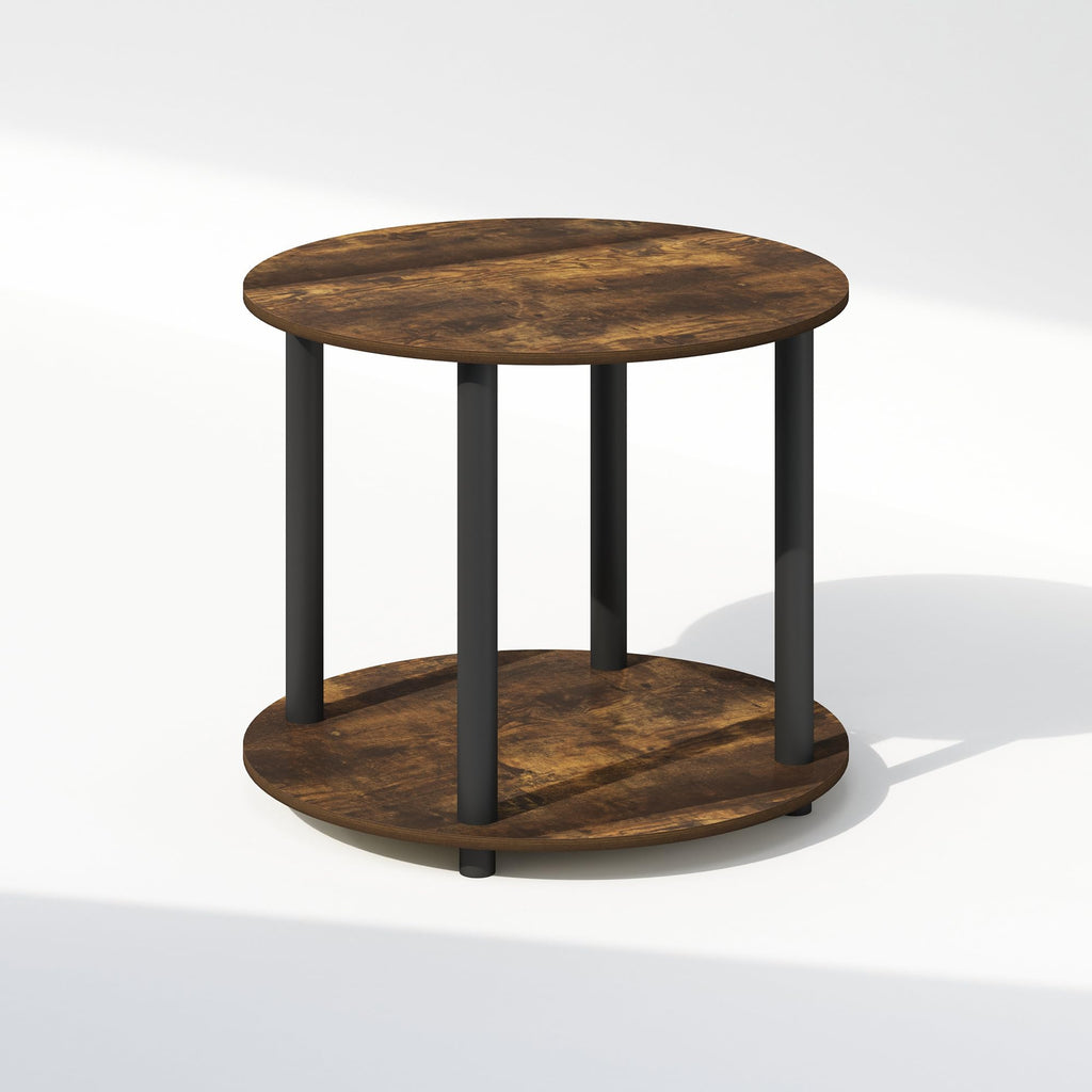 Furinno Turn-N-Tube Simple Design 2-Tier Round Wooden Side End Table, Amber Pine