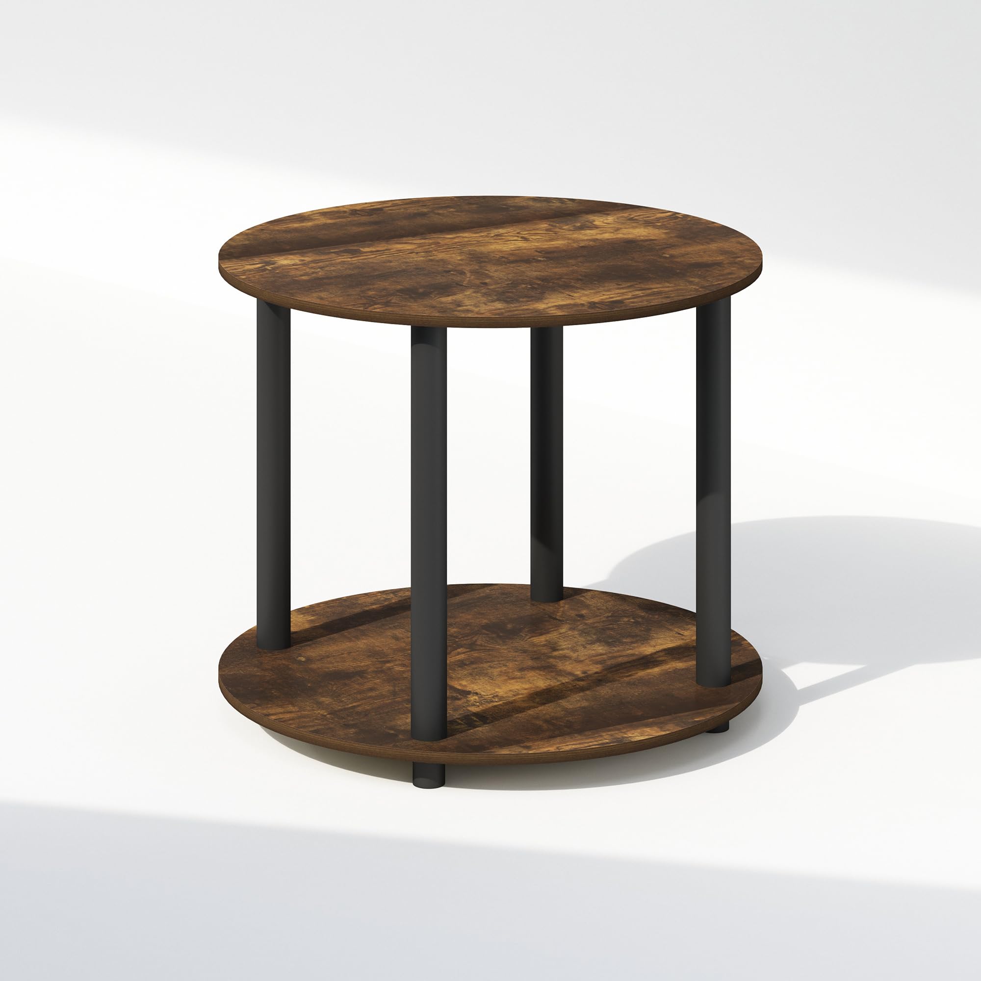Furinno Turn-N-Tube Simple Design 2-Tier Round Wooden Side End Table, Amber Pine