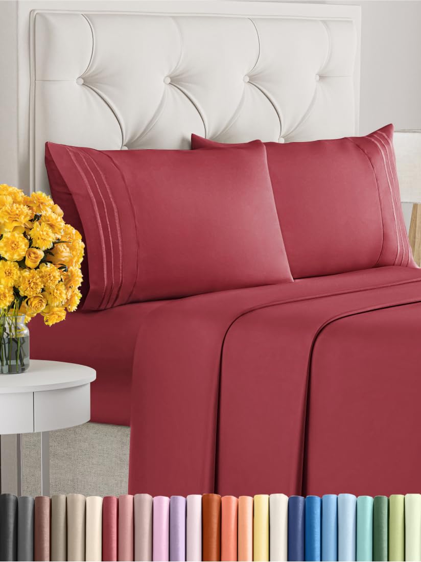 King Size 4 Piece Sheet Set - Extra Soft, Breathable And Cooling Sheets - Hotel Luxury Durable Bed Sheets For Women & Men - Deep Pockets, Easy-Fit & Wrinkle-Free Sheets - Berry Oeko-Tex Bed Sheet Set