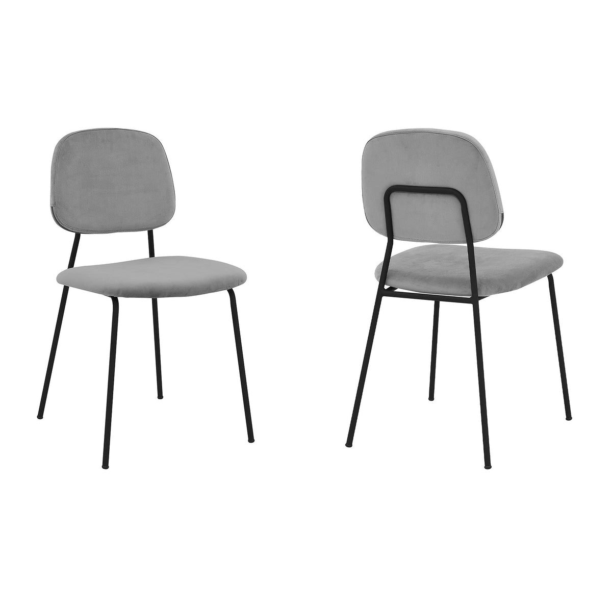 Benjara Metal And Velvet Dining Chair, Set Of 2, Gray And Black