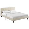CasaFoyer  Linnea Platform Bed | Elegant Upholstered Full Bed | Tufted Headboard | Wood Legs | Slatted Support System | Beige