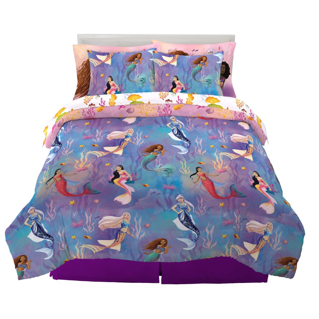 Franco Disney Princess Ariel The Little Mermaid Live Action Movie Kids Bedding Super Soft Comforter And Sheet Set With Sham, Que