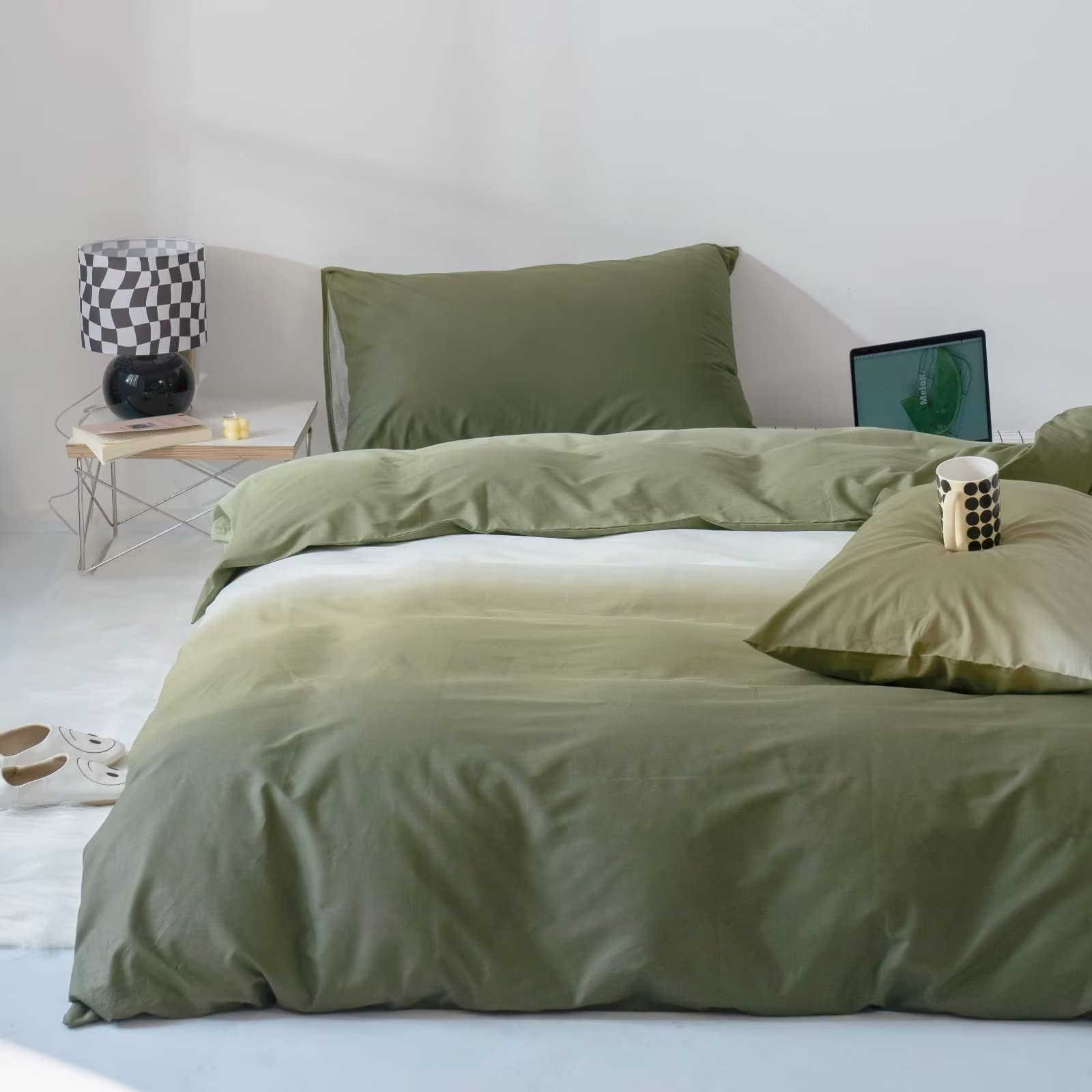 Clothknow Green White Queen Comforter Set Gradient Green Bedding Comforter Sets Hunter Green Bed Comforter Green And White Bedding Sets 3Pcs Green Comforter Sets Queen