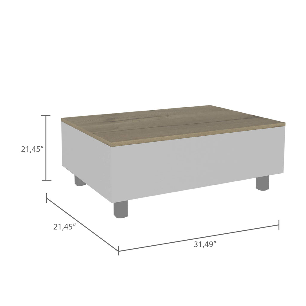 Aran Lift Top Coffee Table, Storage Compartment, White/Light Oak